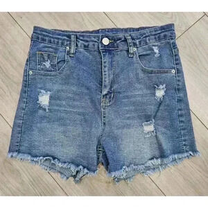 NWT Rocky Roxy Blue Denim Shorts Women's Sz Medium Distressed Frayed Hem Stretch